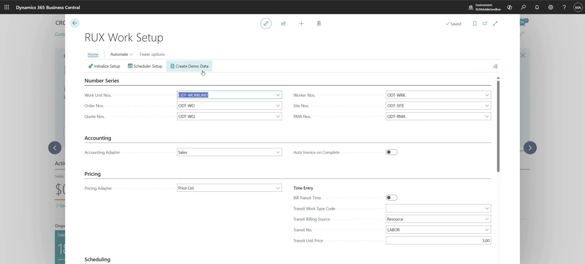 Create Demo Data action on the ribbon