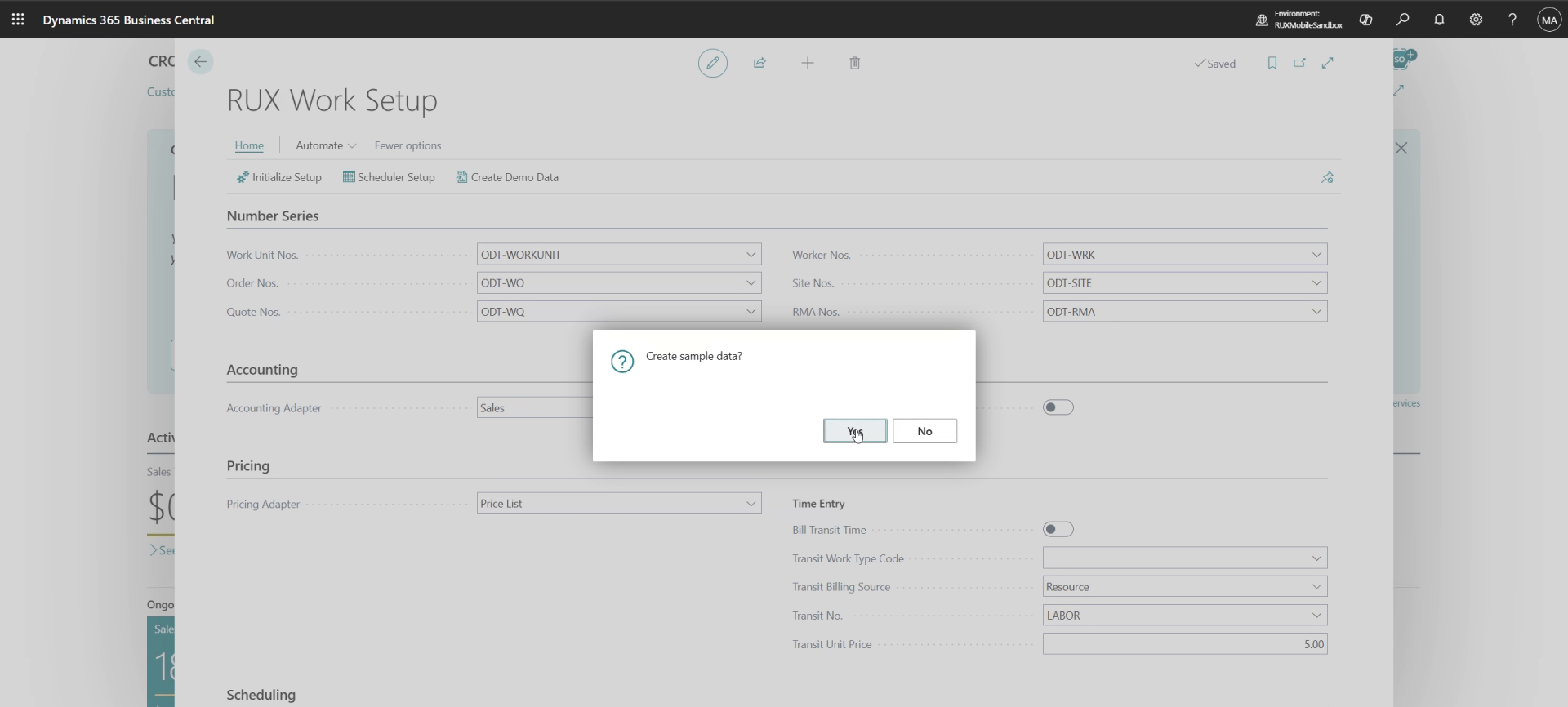 Create sample data confirmation