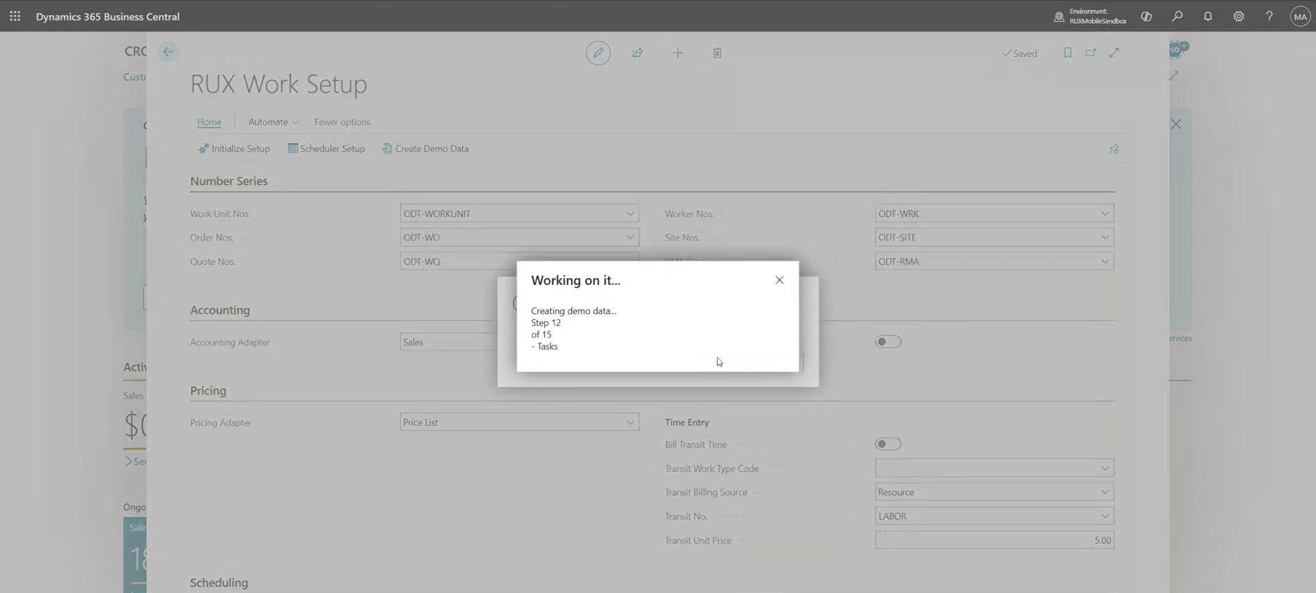 Demo data progress dialog