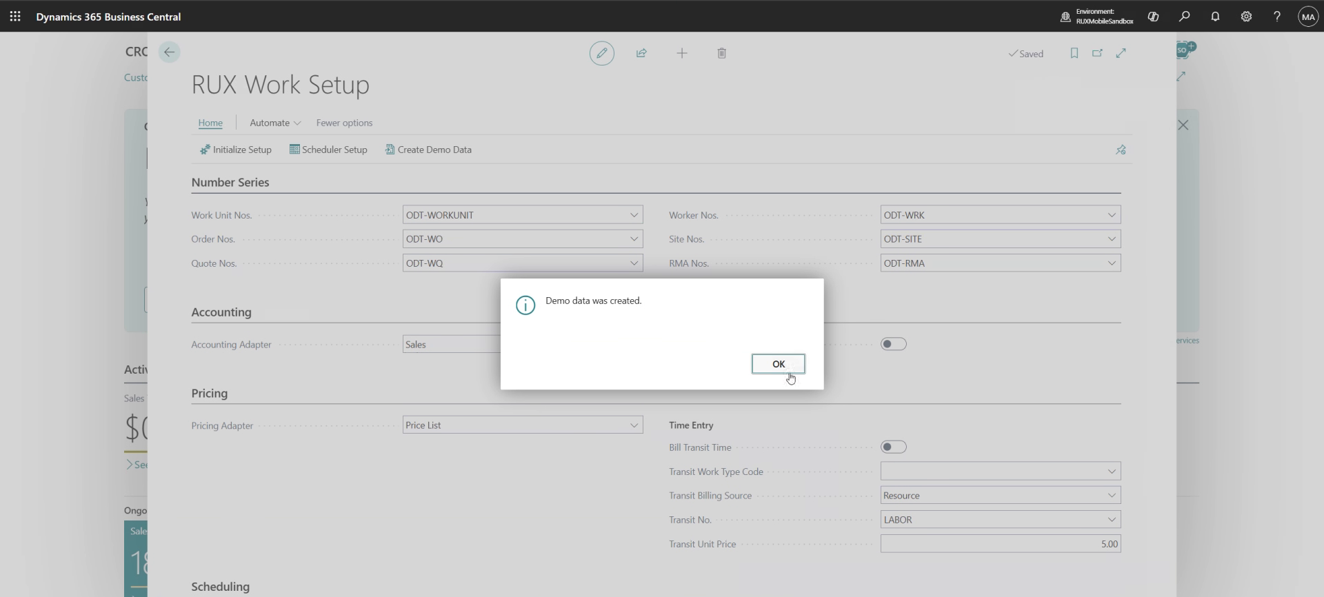 Demo data was created message